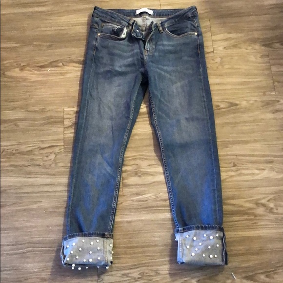 Zara Denim - Zara Pearl Cuffed Jeans